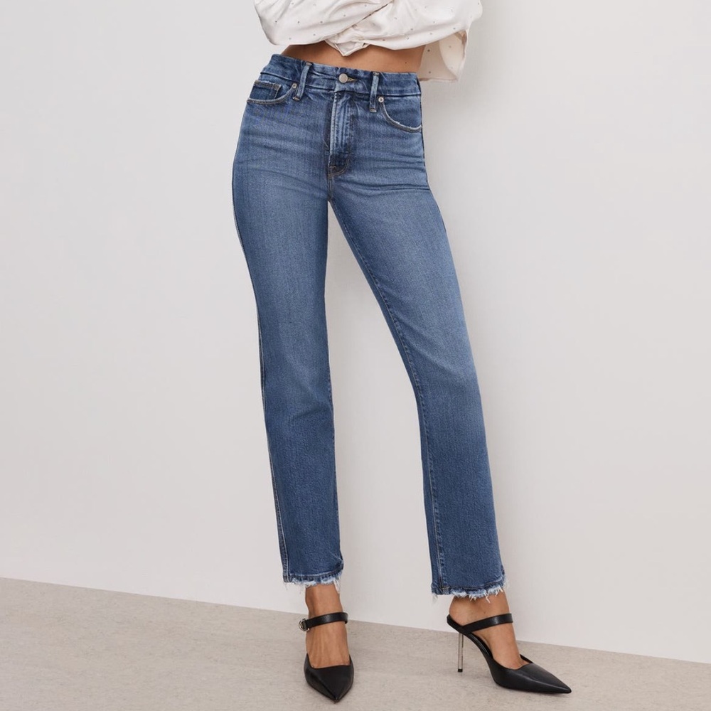 New Good American Good Tech High Waist Ankle Indigo Straight Leg Jeans 14 / 32